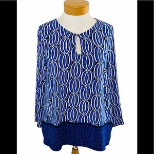 Kasper Sz S Long Sleeve Royal Blue Geometric Top NWT